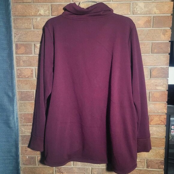 Xersion Women's Pullover Cowl Neck Sweatshirt w/Wrap Front in Wine - Size XL - Picture 4 of 11